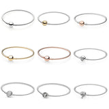 925 Silver Charm Bracelet Love Flower Pav? Snake Chain Women's Jewelry Gift