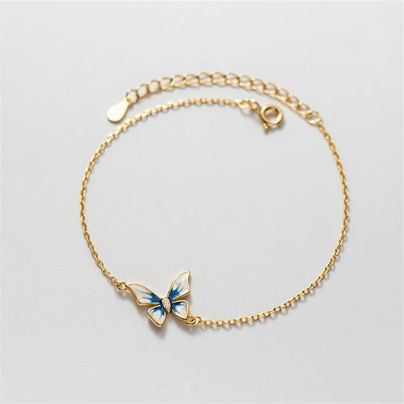 925 Silver Butterfly Bracelet Women's Charms Jewelry