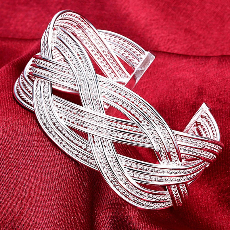 925 Silver Braided Wire Bangle Bracelet for Women