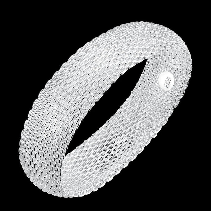 925 Silver Bracelet Fine Round Net Bangle Christmas Gift