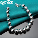 925 Silver Bracelet Women 10mm Ball Beads Chain Wedding Party Holiday Jewelry
