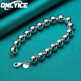 925 Silver Bracelet Women 10mm Ball Beads Chain Wedding Party Holiday Jewelry