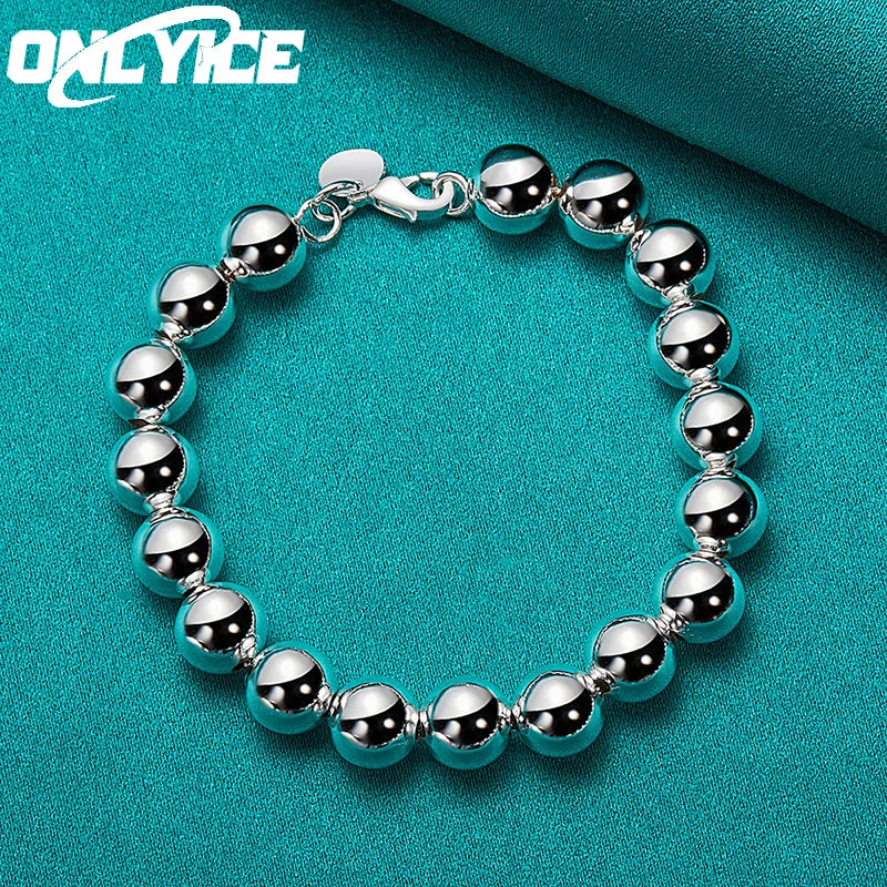 925 Silver Bracelet Women 10mm Ball Beads Chain Wedding Party Holiday Jewelry