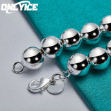 925 Silver Bracelet Women 10mm Ball Beads Chain Wedding Party Holiday Jewelry