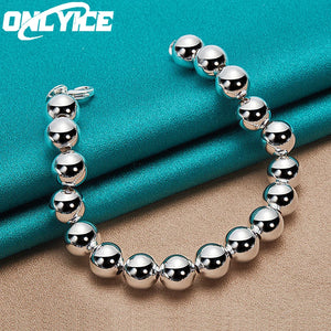 925 Silver Bracelet Women 10mm Ball Beads Chain Wedding Party Holiday Jewelry