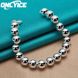 925 Silver Bracelet Women 10mm Ball Beads Chain Wedding Party Holiday Jewelry