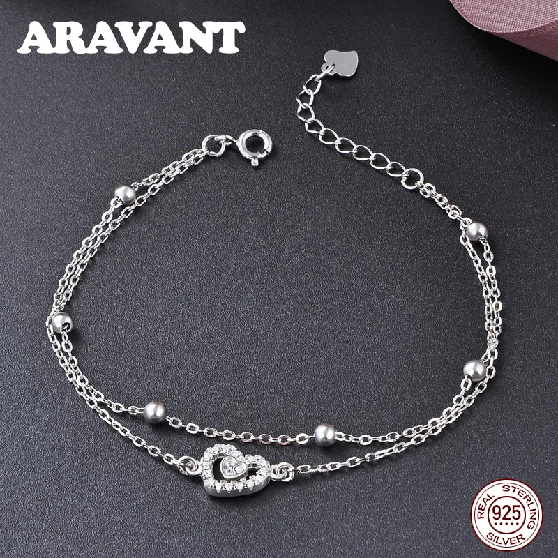 925 Silver Bracelet Love Heart Charm Wedding Jewelry