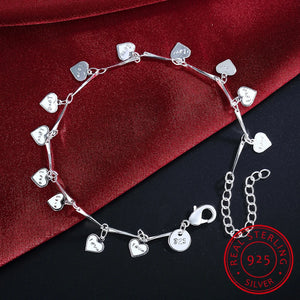 925 Silver Bracelet Women Lucky Love Letter Heart Chain Wedding Jewelry