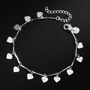 925 Silver Bracelet Women Lucky Love Letter Heart Chain Wedding Jewelry