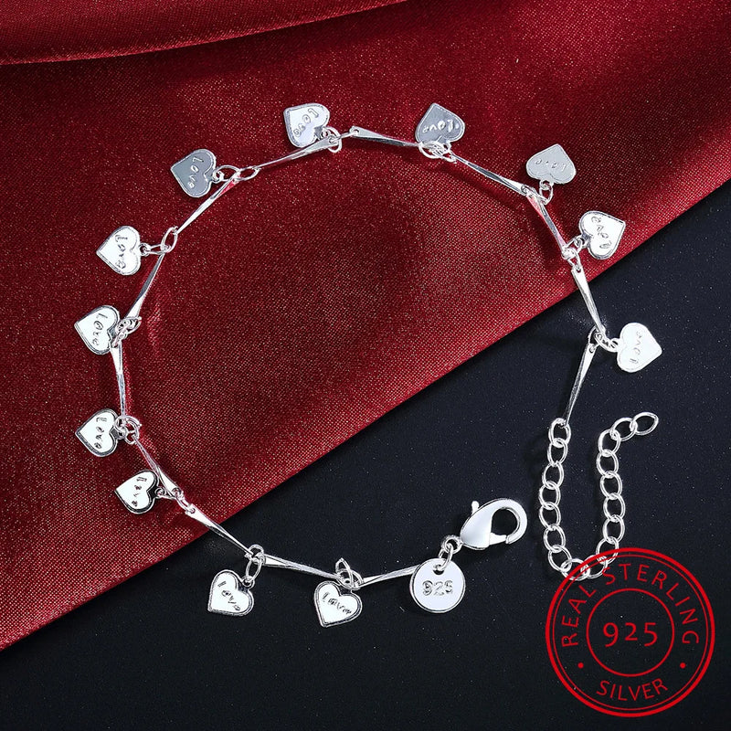 925 Silver Bracelet Women Lucky Love Letter Heart Chain Wedding Jewelry