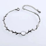 925 Silver Moonstone Branch Charm Bracelet Adjustable Chain Gift Jewelry