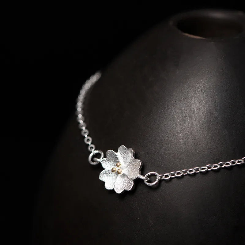 925 Silver Flower Bracelet Wedding Chain Pendant Chinese Style