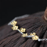 925 Silver Flower Link Chain Bracelet with Pendant Chinese Style