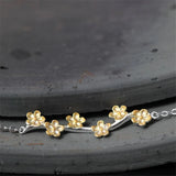 925 Silver Flower Link Chain Bracelet with Pendant Chinese Style