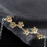 925 Silver Flower Link Chain Bracelet with Pendant Chinese Style