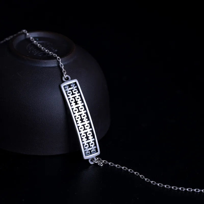 925 Silver Link Chain Bracelet with Pendant Chinese Style