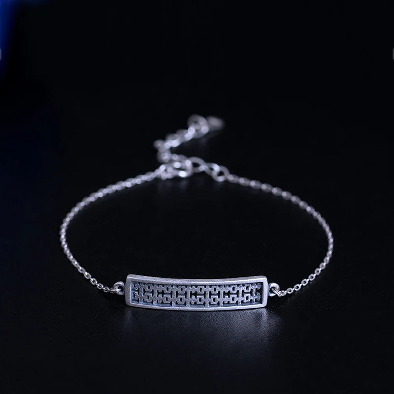 925 Silver Bracelet Vintage Chain Pendant Chinese Style