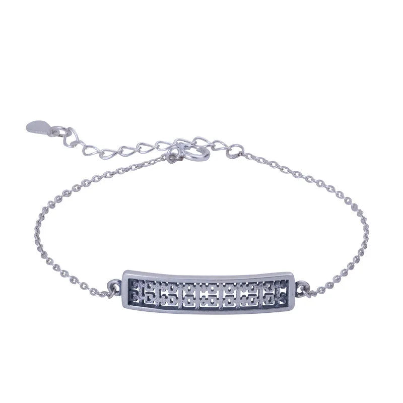 925 Silver Bracelet Vintage Chain Pendant Chinese Style