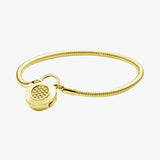 Snake Chain Silver Bracelet Pave Padlock Clasp for Women