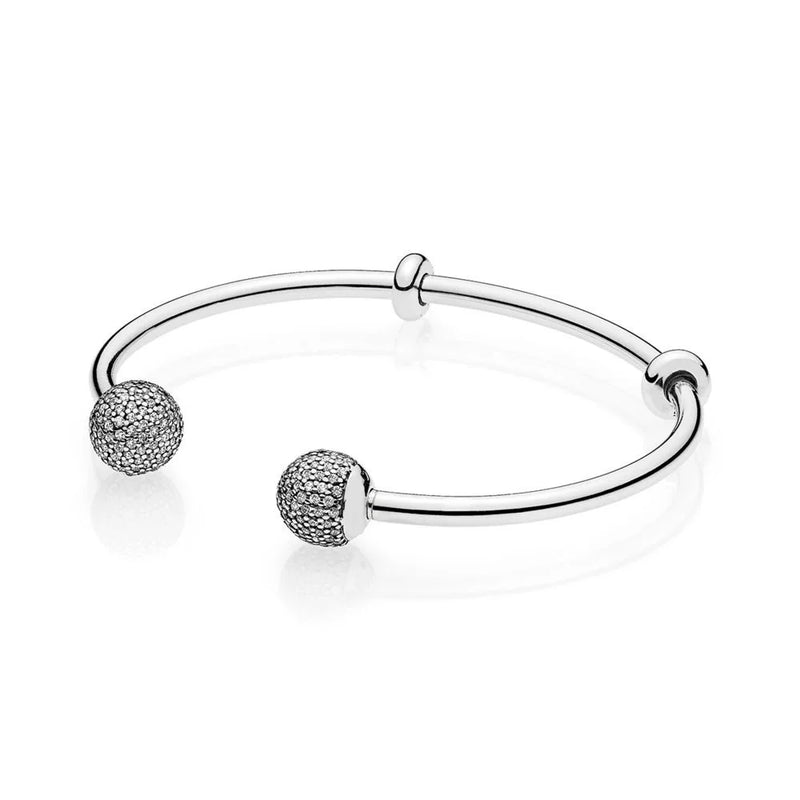 925 Silver Heart Family Tree Beads Snake Chain Bangle