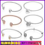 925 Silver Heart Family Tree Beads Snake Chain Bangle