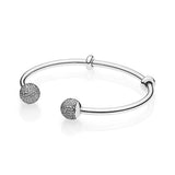 925 Silver Heart Family Tree Beads Snake Chain Bangle