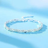 925 Silver Heart Leaf Bracelet for Women Wedding Lady Pretty Jewelry 8inch