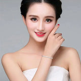 925 Silver Heart Leaf Bracelet for Women Wedding Lady Pretty Jewelry 8inch