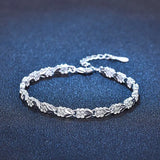 925 Silver Heart Leaf Bracelet for Women Wedding Lady Pretty Jewelry 8inch