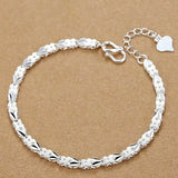 925 Silver Heart Leaf Bracelet for Women Wedding Lady Pretty Jewelry 8inch