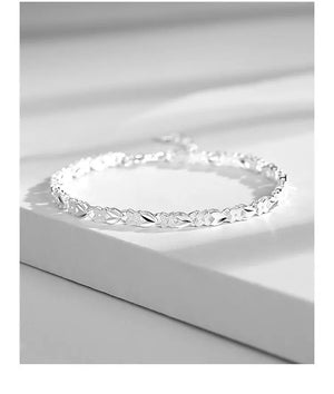 925 Silver Heart Leaf Bracelet for Women Wedding Lady Pretty Jewelry 8inch