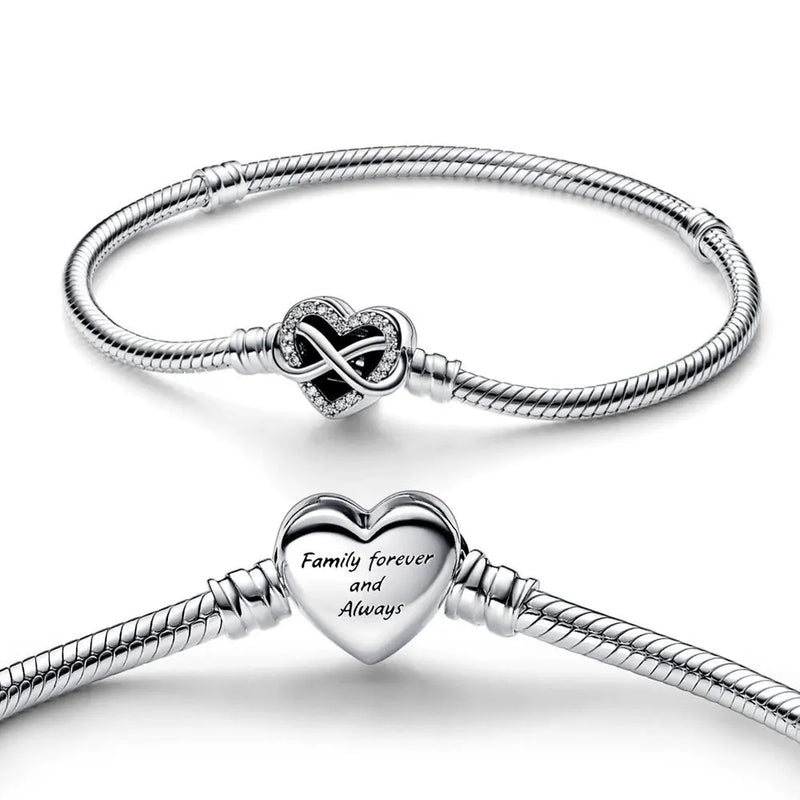 925 Silver Sparkling Infinity Heart Clasp Bracelet