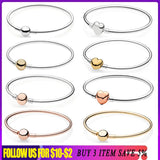 925 Silver Bracelets Rose Heart Bead Bangle