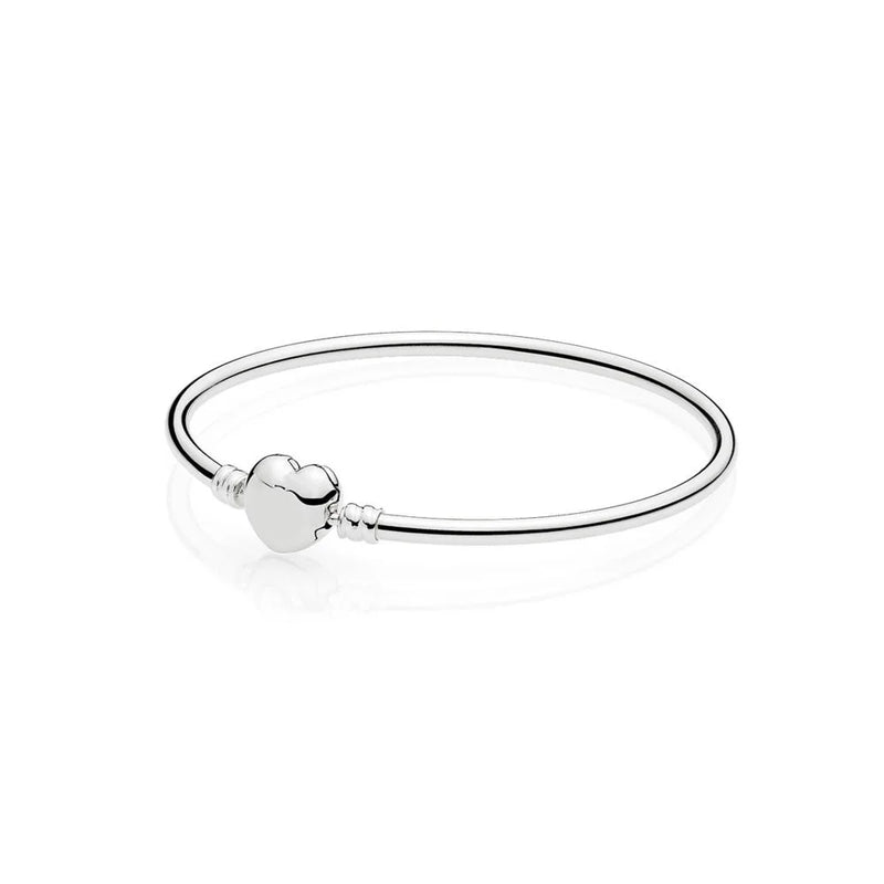 925 Silver Bracelets Rose Heart Bead Bangle