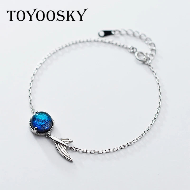 925 Silver Round Crystal Fish Tail Bracelet