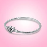 925 Silver Bracelet Heart Tree Clasp Charm Snake Chain DIY Women Jewelry