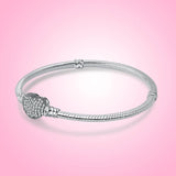925 Silver Bracelet Heart Tree Clasp Charm Snake Chain DIY Women Jewelry