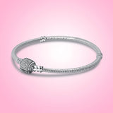 925 Silver Bracelet Heart Tree Clasp Charm Snake Chain DIY Women Jewelry