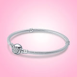 925 Silver Bracelet Heart Tree Clasp Charm Snake Chain DIY Women Jewelry