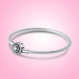 925 Silver Bracelet Heart Tree Clasp Charm Snake Chain DIY Women Jewelry