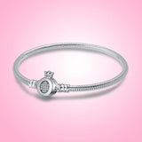 925 Silver Bracelet Heart Tree Clasp Charm Snake Chain DIY Women Jewelry