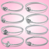 925 Silver Bracelet Heart Tree Clasp Charm Snake Chain DIY Women Jewelry