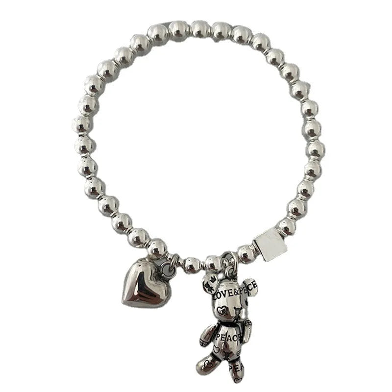 925 Silver Bracelets for Women Bear Heart Pendant
