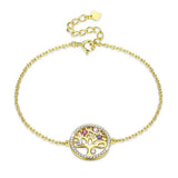 925 Silver Life Tree Charm Bracelet Crystal Golden Lady Wedding Party Jewelry
