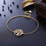 925 Silver Life Tree Charm Bracelet Crystal Golden Lady Wedding Party Jewelry