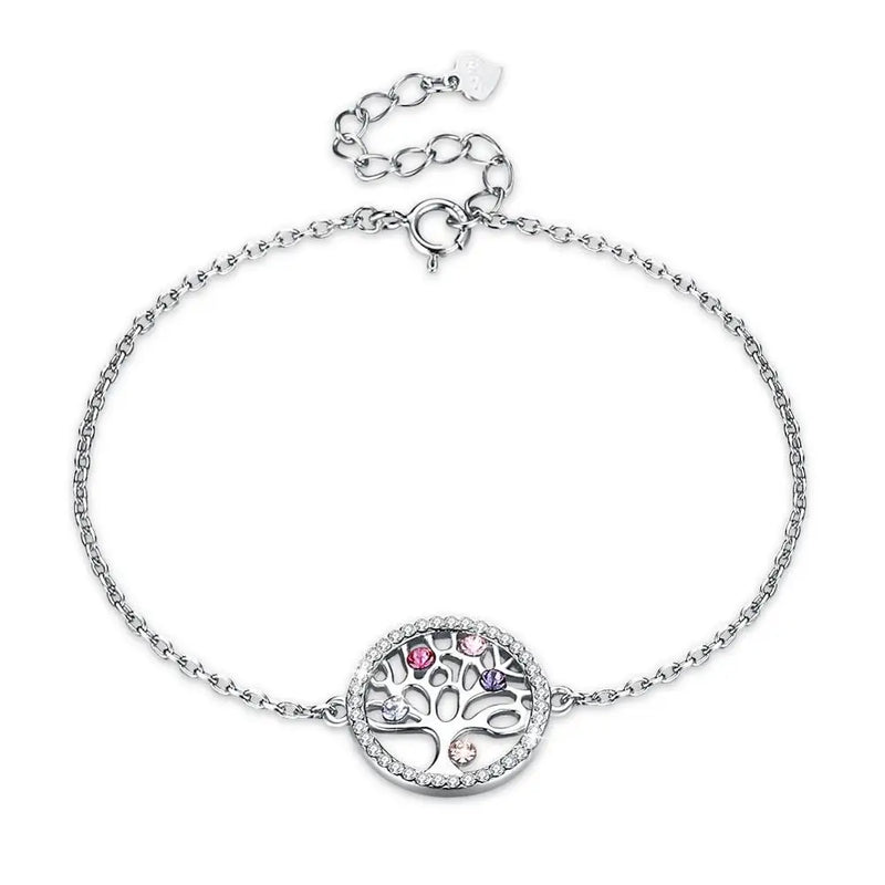 925 Silver Life Tree Charm Bracelet Crystal Golden Lady Wedding Party Jewelry