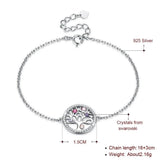 925 Silver Life Tree Charm Bracelet Crystal Golden Lady Wedding Party Jewelry