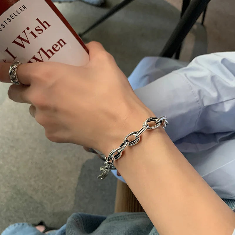 925 Silver Bracelets Vintage Punk Round Cross Fine Jewelry