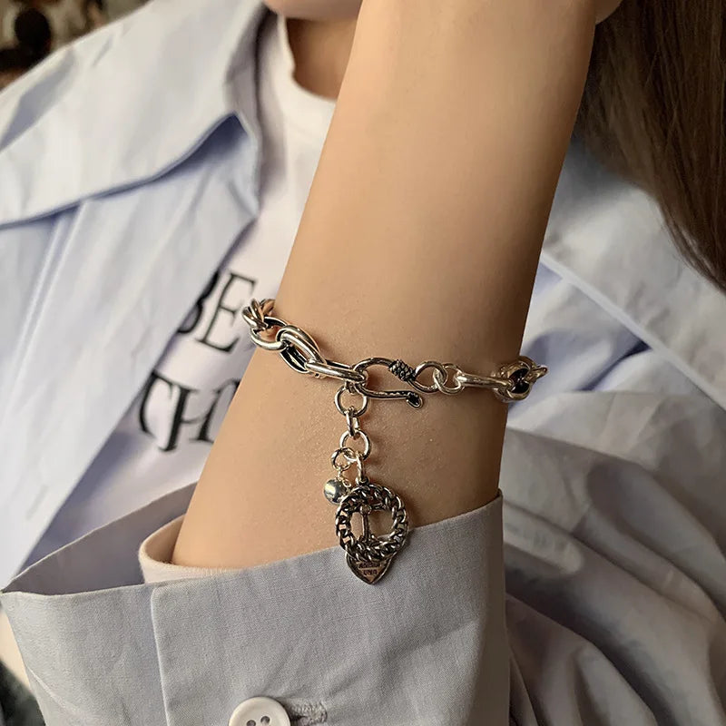 925 Silver Bracelets Vintage Punk Round Cross Fine Jewelry