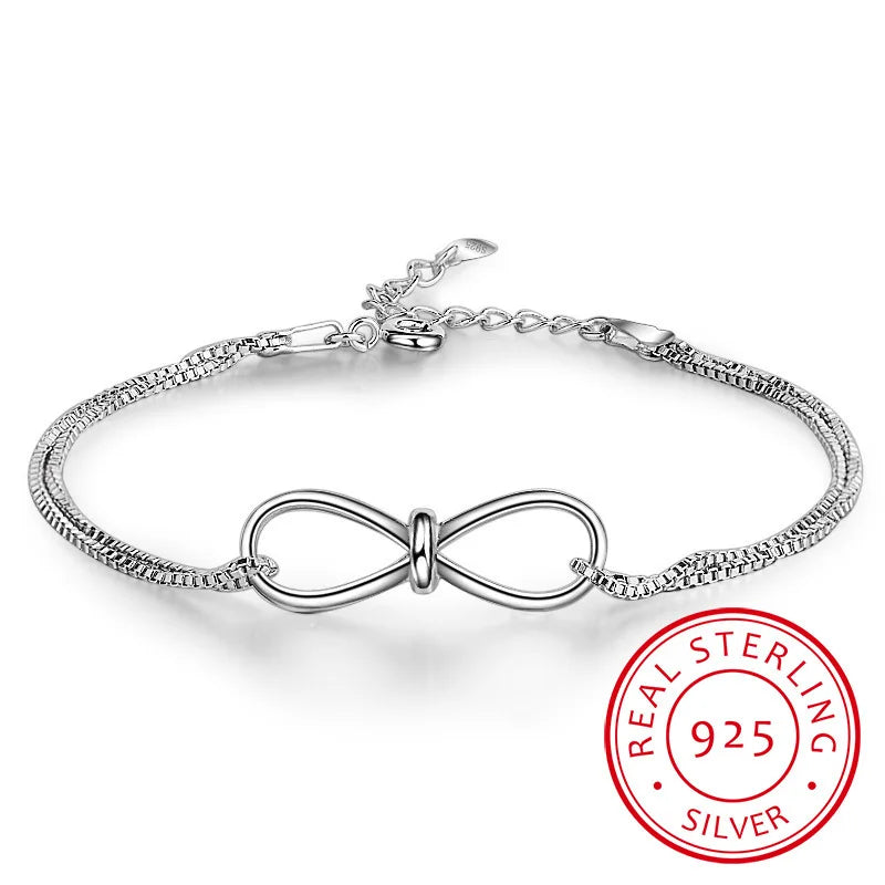 925 Silver Infinity Bracelet with CZ, Chain Jewelry Gift